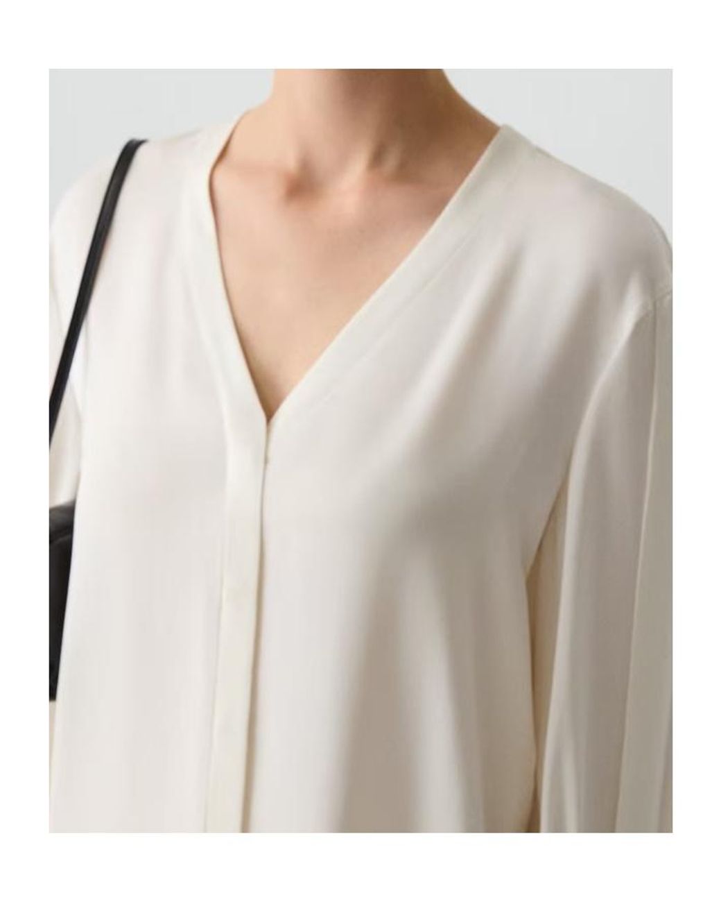 Theory White V-Neck Flared-Cuff Blouse