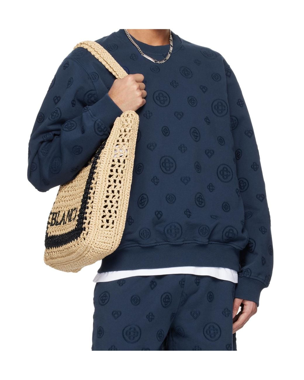 Casablanca Blue All-Over-Pattern Round-Neck Sweatshirt for men