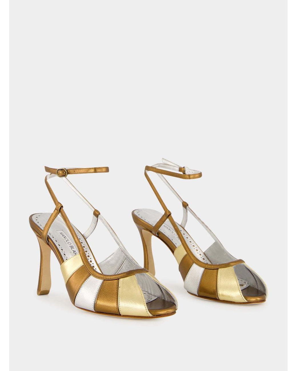 Manolo Blahnik Coludadhi Metallic Nappa Leather Ankle Strap Sandals