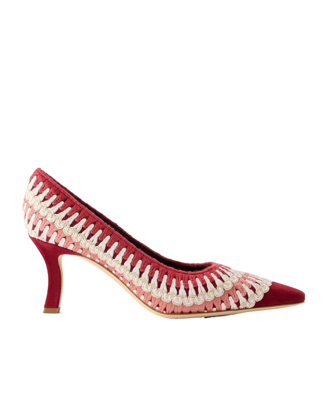 Manolo Blahnik Pink Raffia-Trimmed Crocheted Pumps