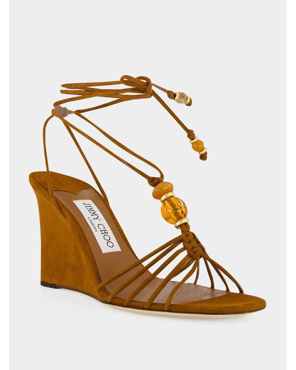 Jimmy Choo Metallic Lova Bead-Embellished Suede Wedge Sandals
