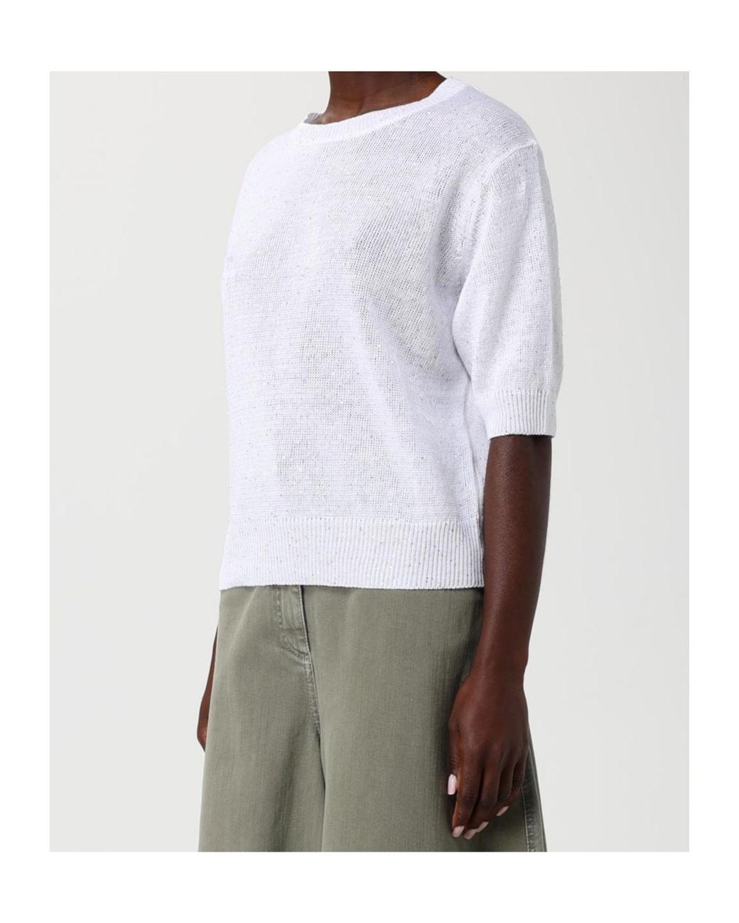 Brunello Cucinelli White Sequin Sweater