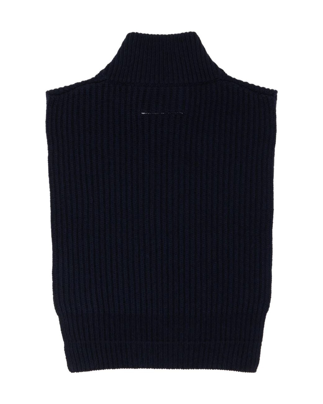 MM6 by Maison Margiela Blue Ribbed-Knit Half-Zip Sweater