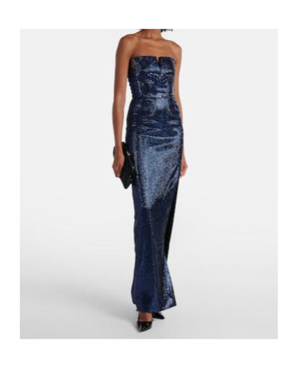 Roland Mouret Blue Embellished Strapless Crêpe Gown