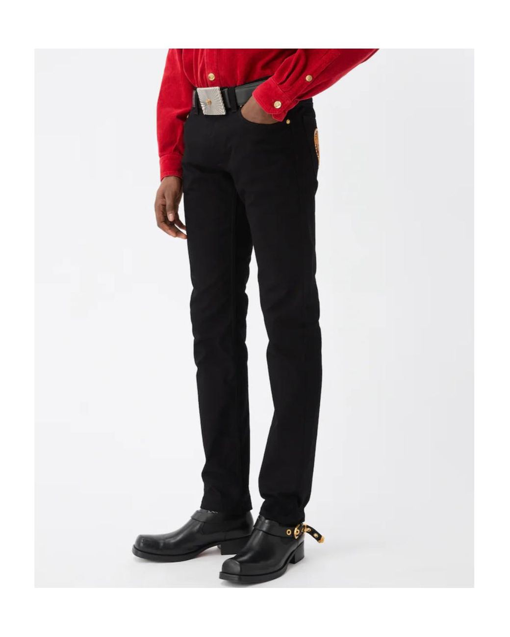 Versace Black Medusa Embroidered Jeans for men
