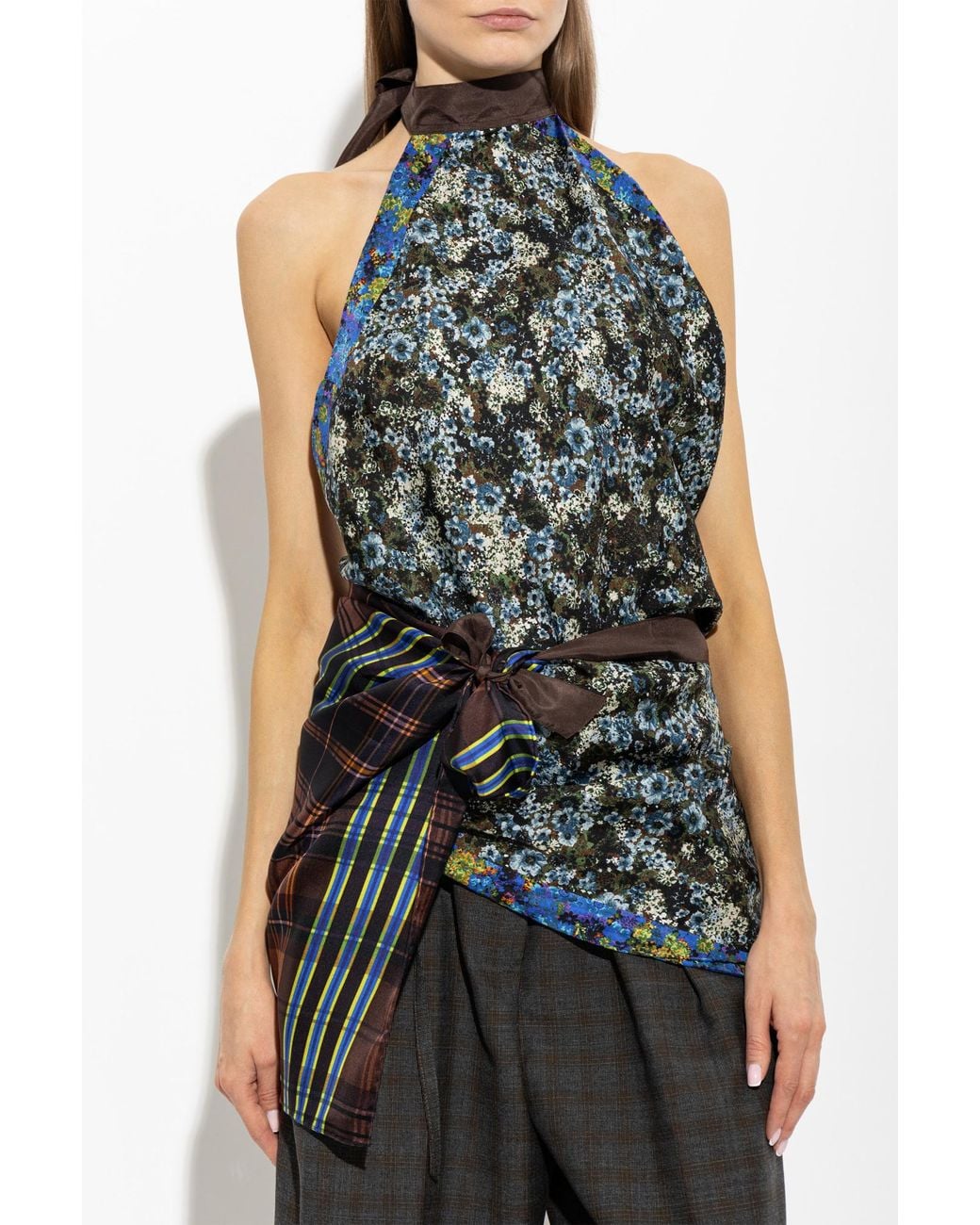 Dries Van Noten Blue Printed Sleeveless Top