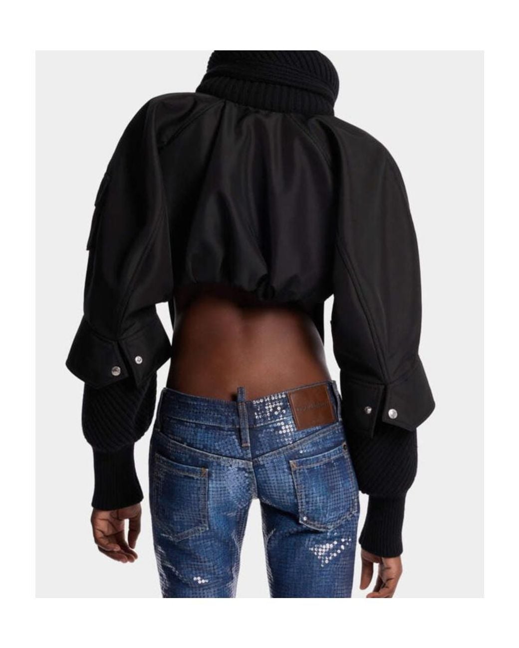DSquared² Black Ribbed Zip-Up Cropped Jacket