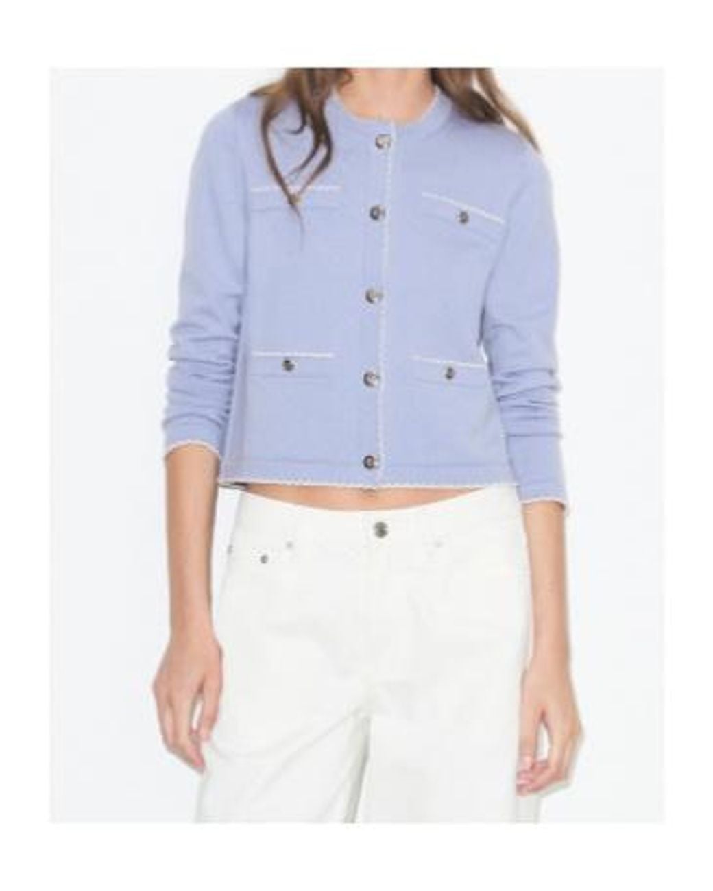 Tory Burch Blue Kendra Scalloped Trim Cardigan
