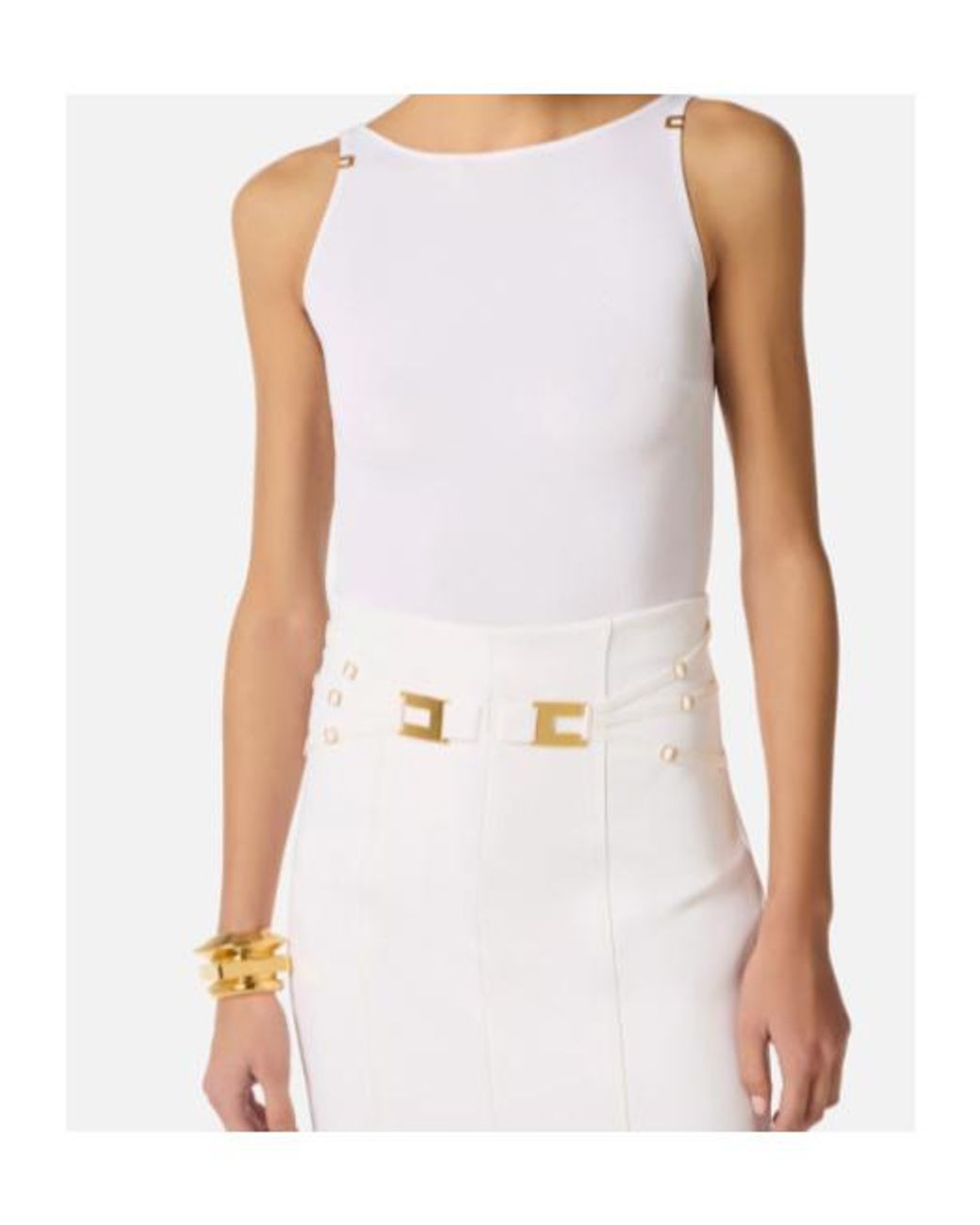 Elisabetta Franchi White Logo Details Bodysuit
