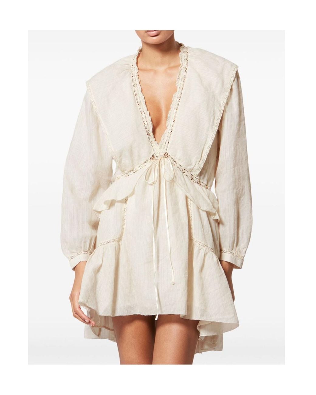 Isabel Marant White Étoile Damya V-Neck Lace Ruffled Mini Dress