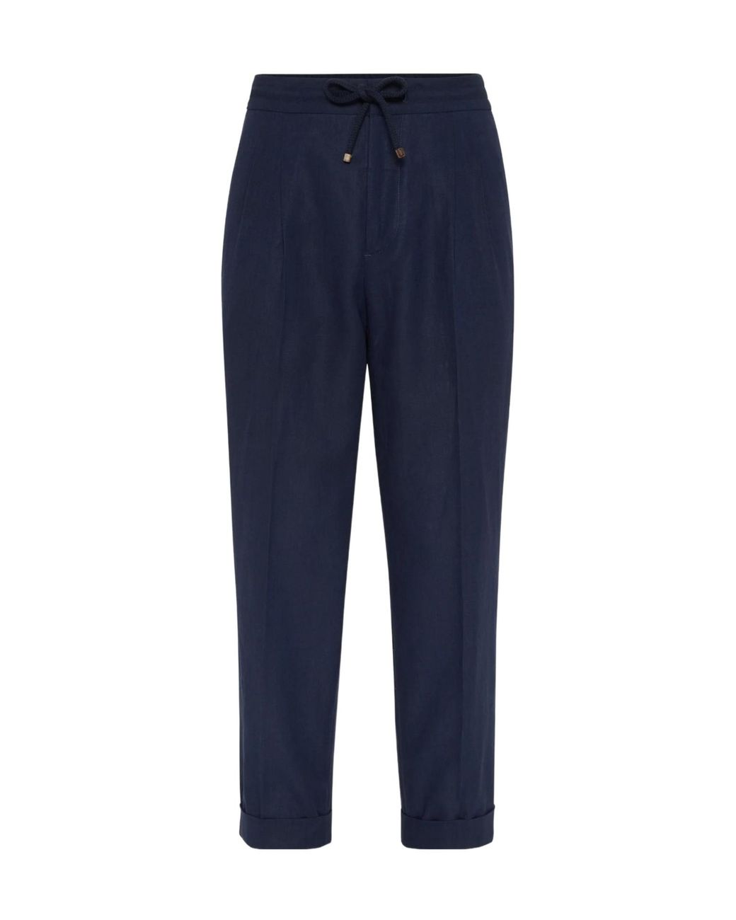 Brunello Cucinelli Blue Linen Trousers for men