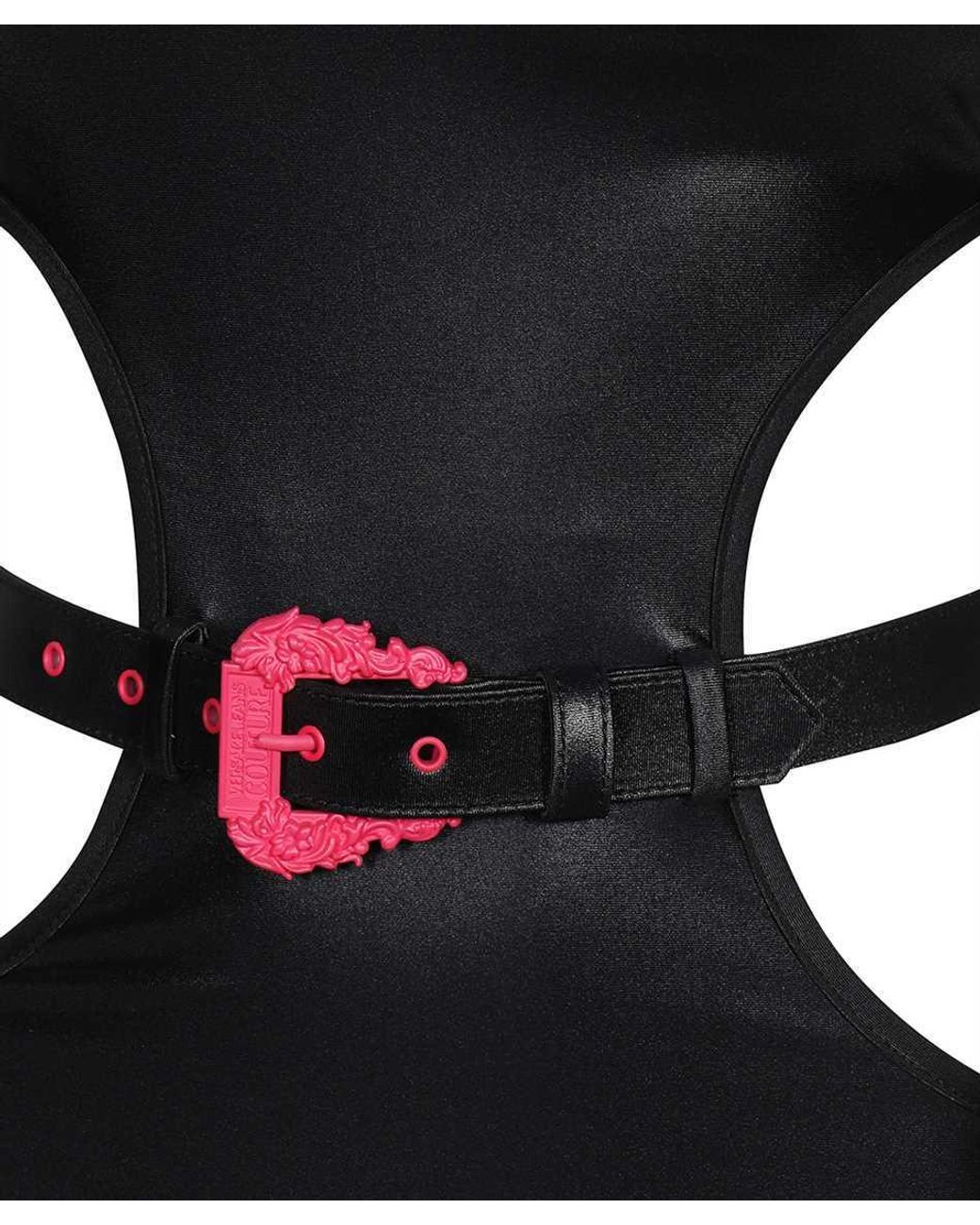 Versace Jeans Black Couture Cut-Out Detailed Belted Bodysuit