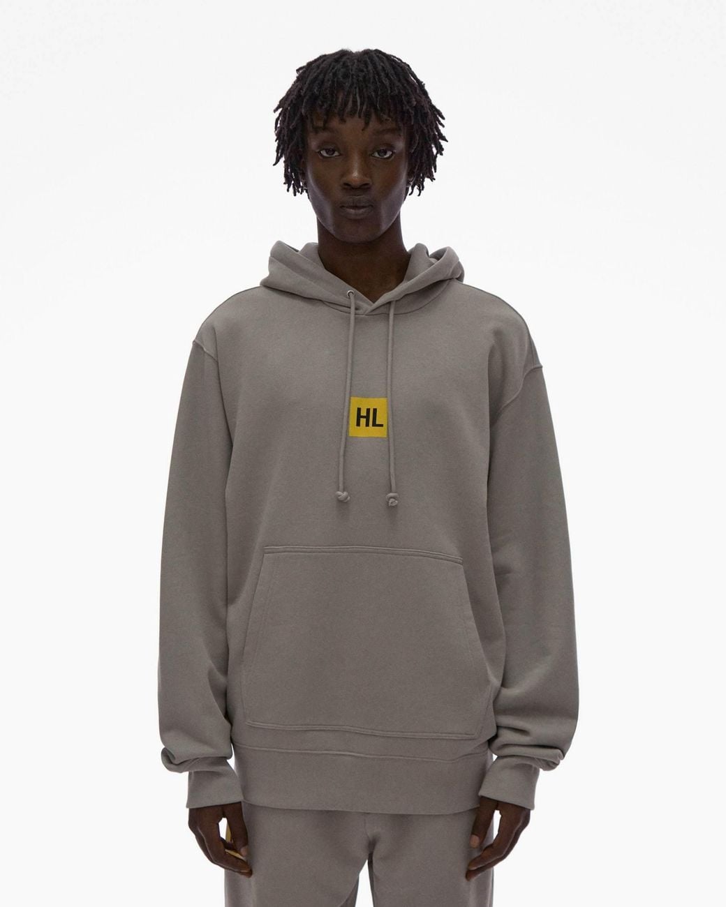 Helmut Lang Gray Drawstring Graphic-Print Hoodie for men