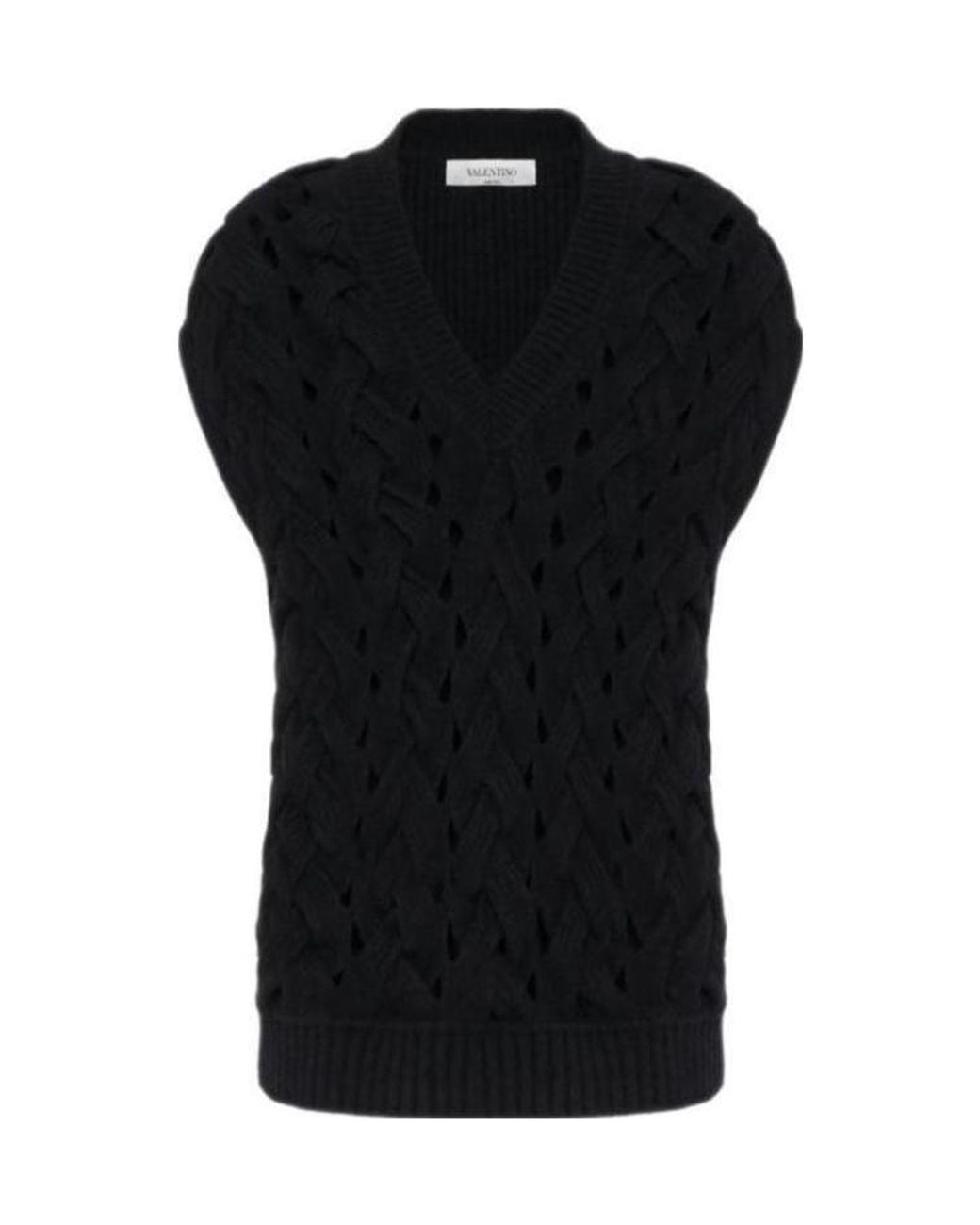 Valentino Black Open-Knit Wool-Blend Vest