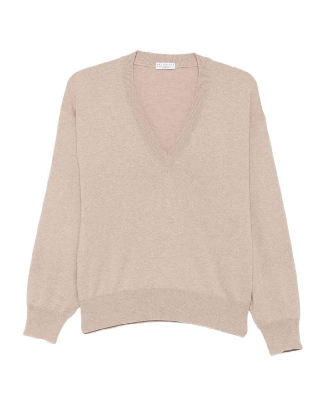 Brunello Cucinelli Natural V-Neck Cashmere Sweater