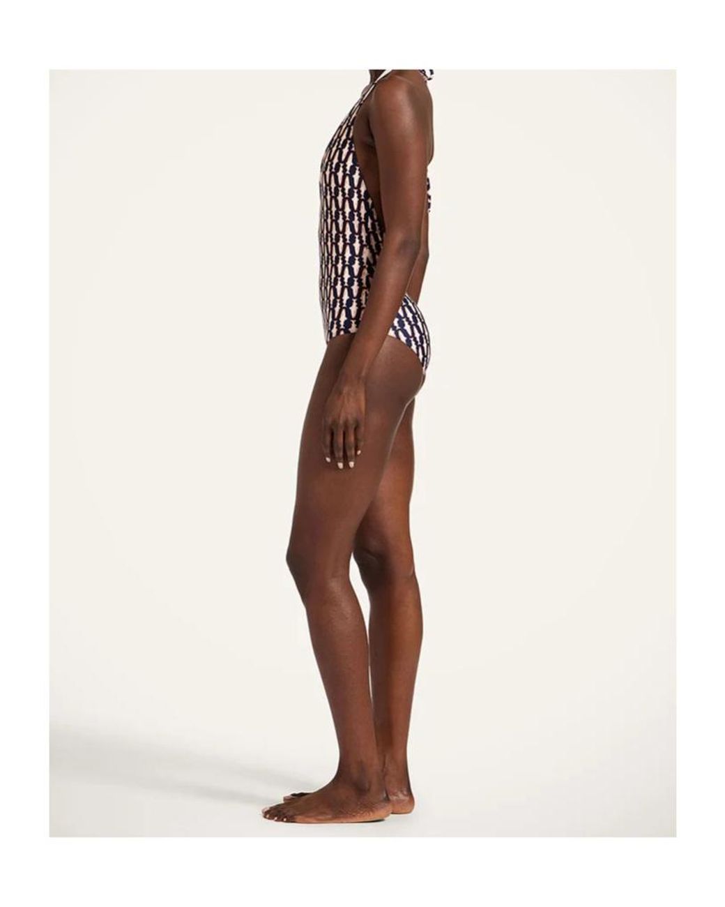 LaDoubleJ White Fish-Print Halter Swimsuit