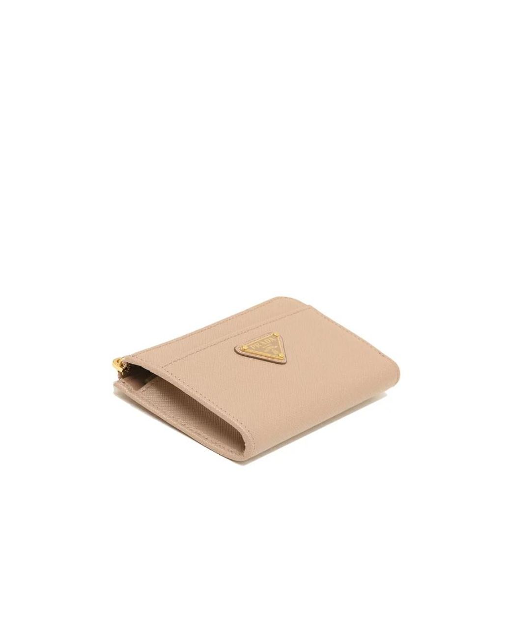Prada Natural Triangle-Logo Zipped Wallet