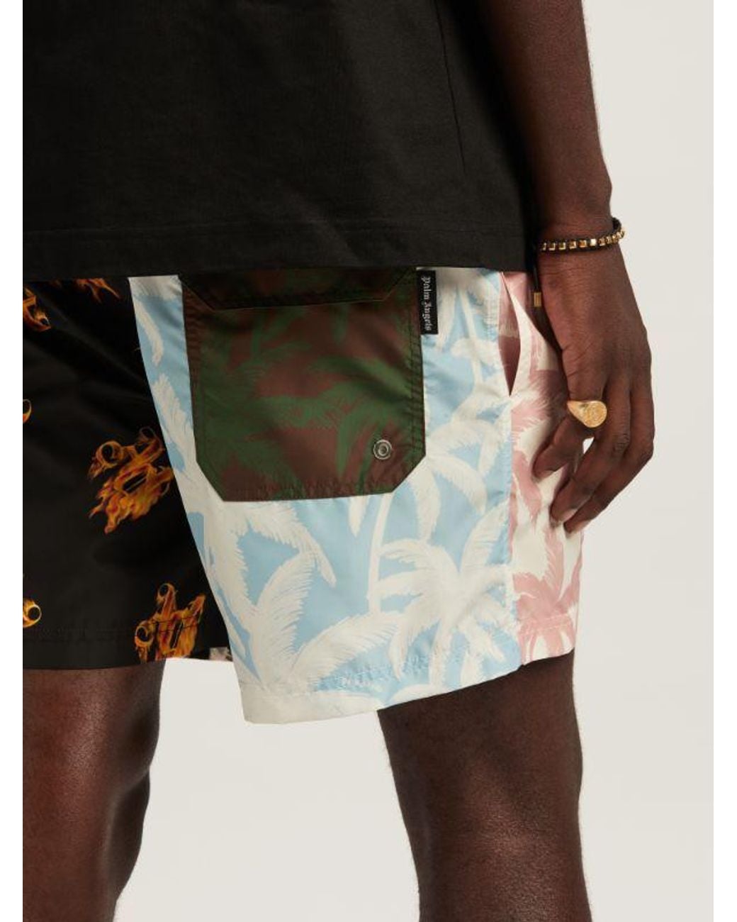 Palm Angels Multicolor Palms Patchwork Drawstring Swim Shorts for men