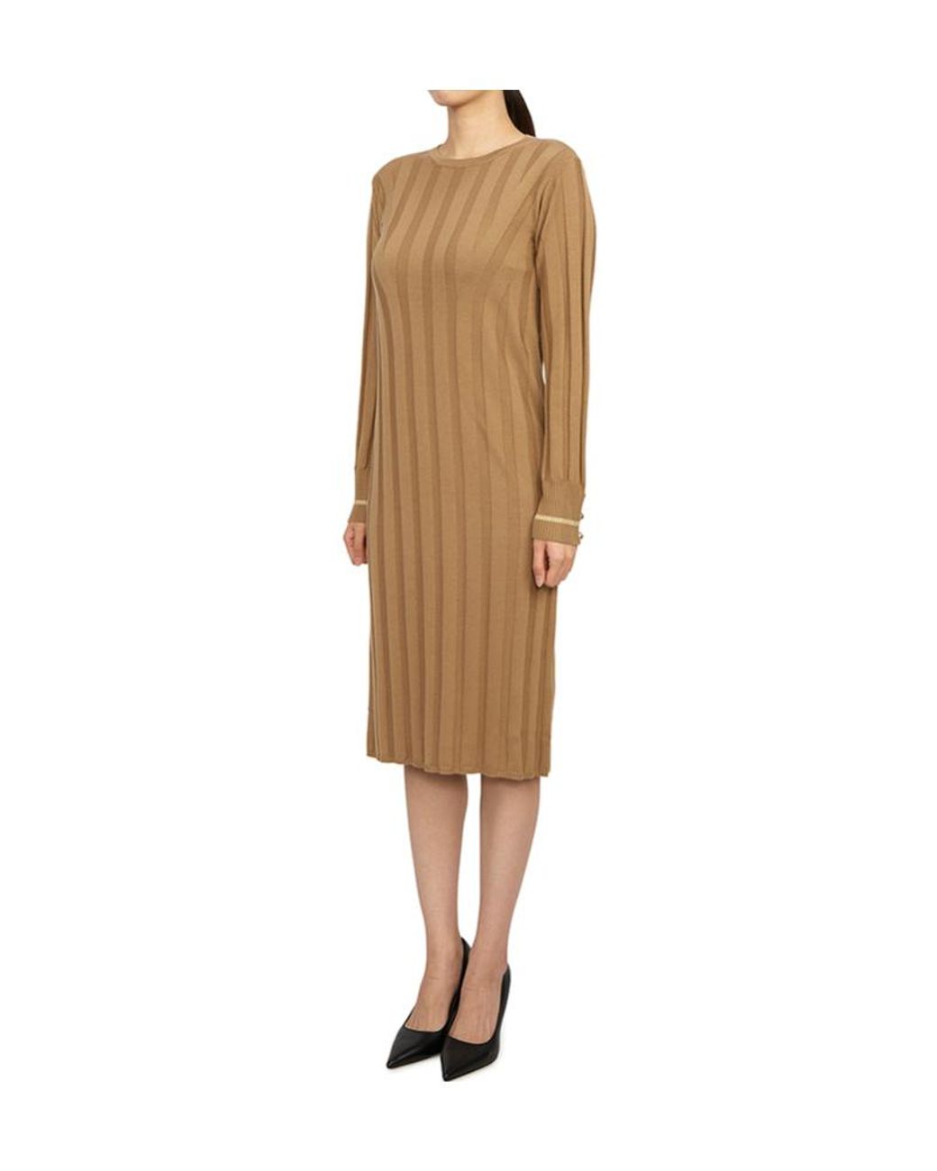 Max Mara Natural Long-Sleeved Knitted Dress