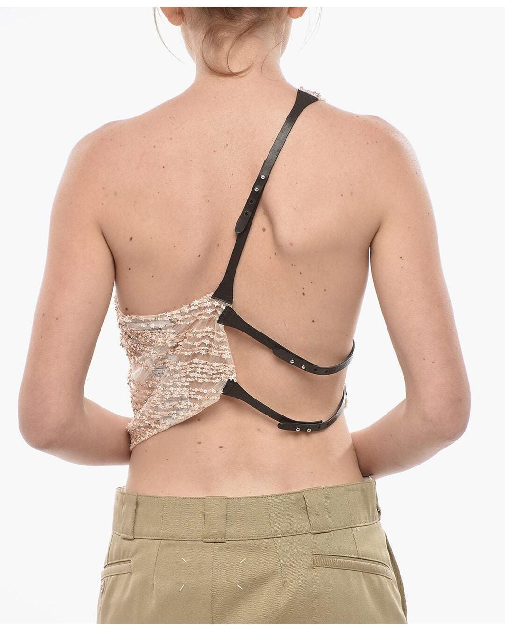 DSquared² Natural Sequin-Embellished One-Shoulder Top
