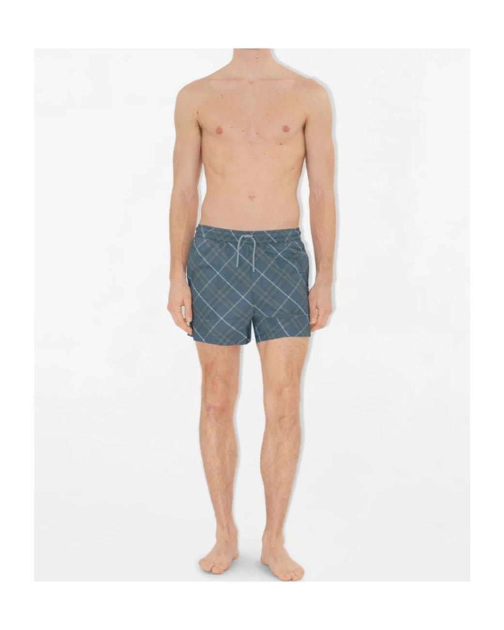 Burberry Blue Checked Drawstring Swim Shorts for men