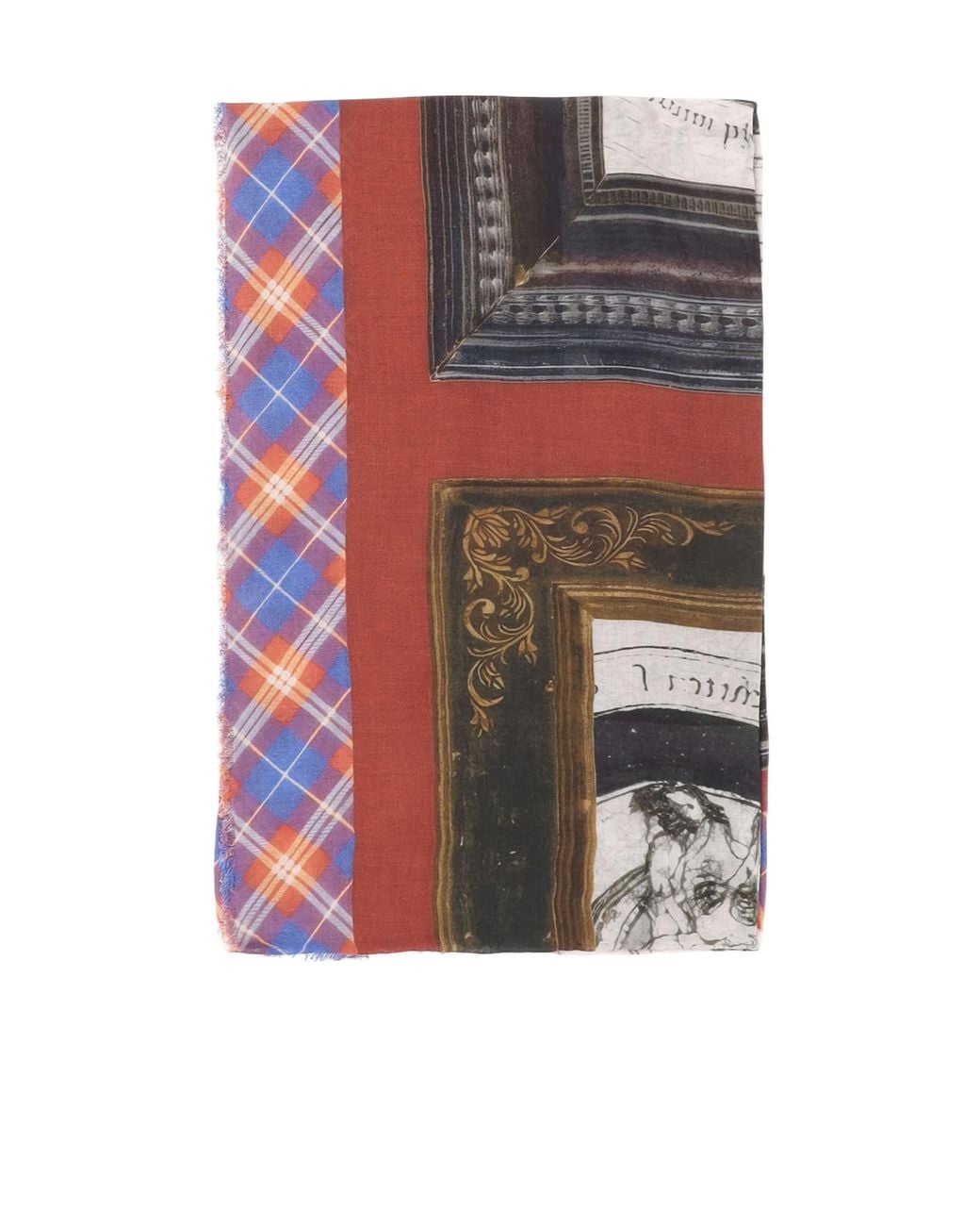 Faliero Sarti Gray Checked Print Fringed Scarf