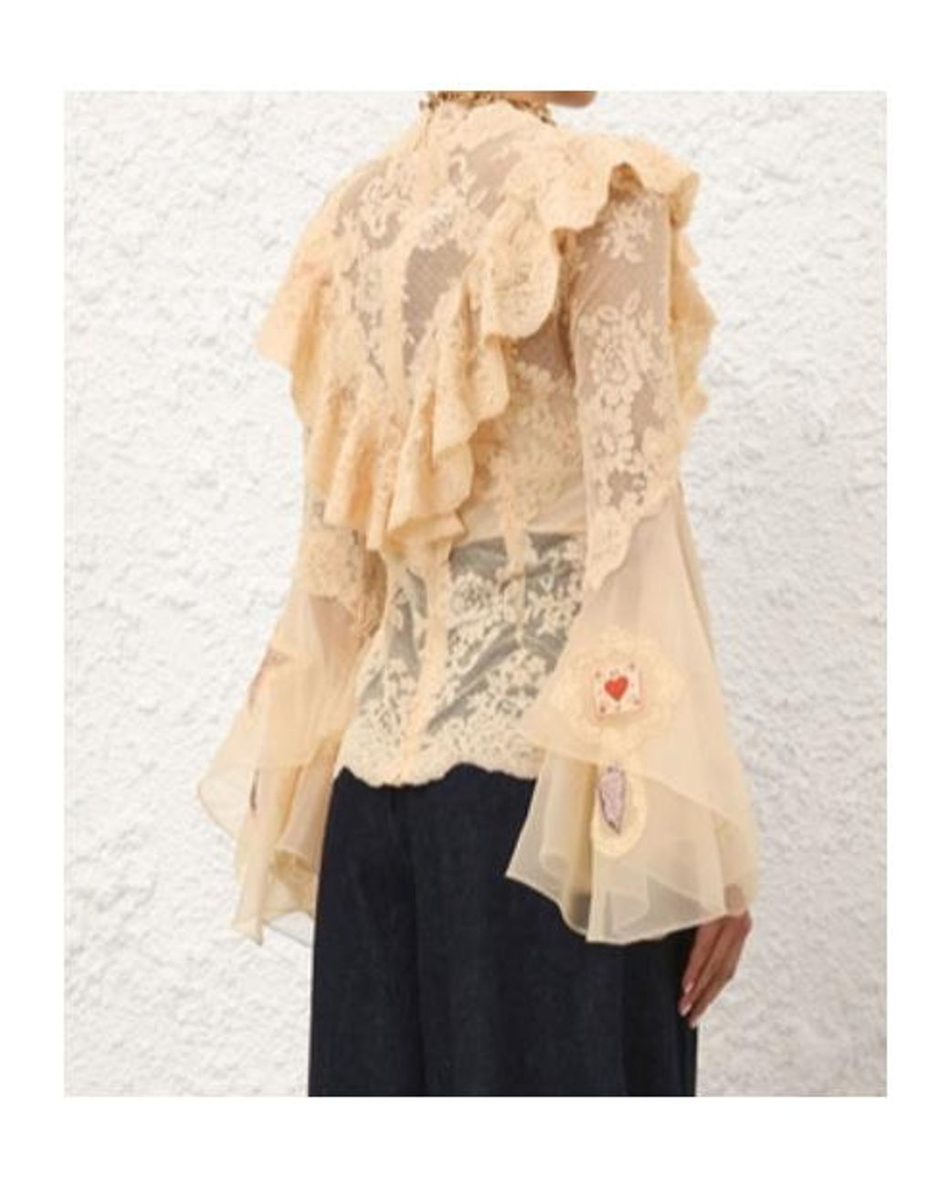 Zimmermann Natural Flared Sleeve Ruffled Lace Shirt