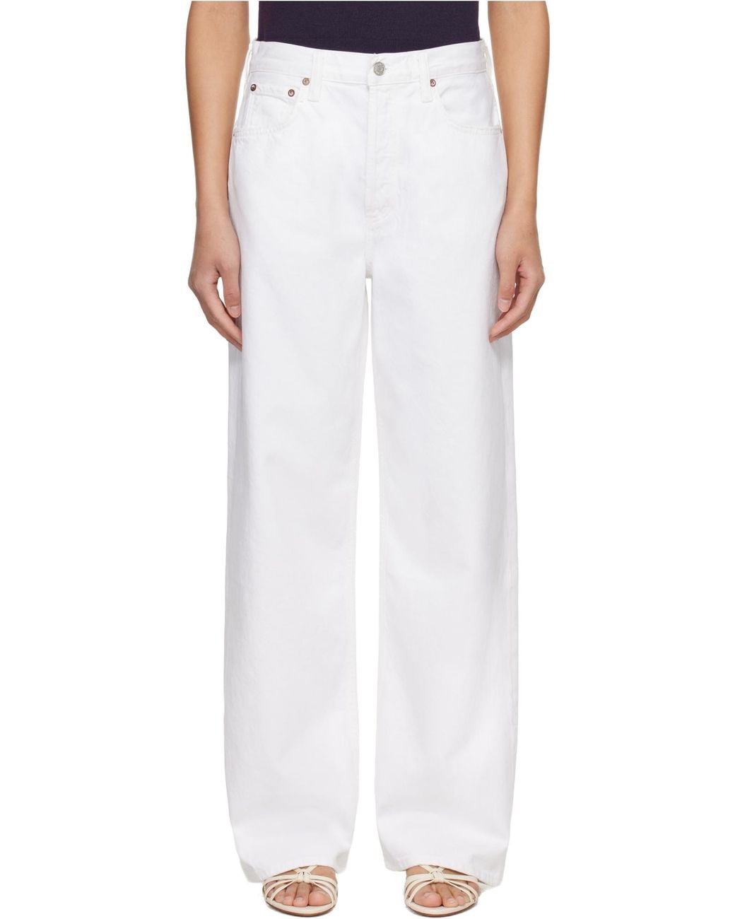 Agolde White Denim Trousers With Belt Loops