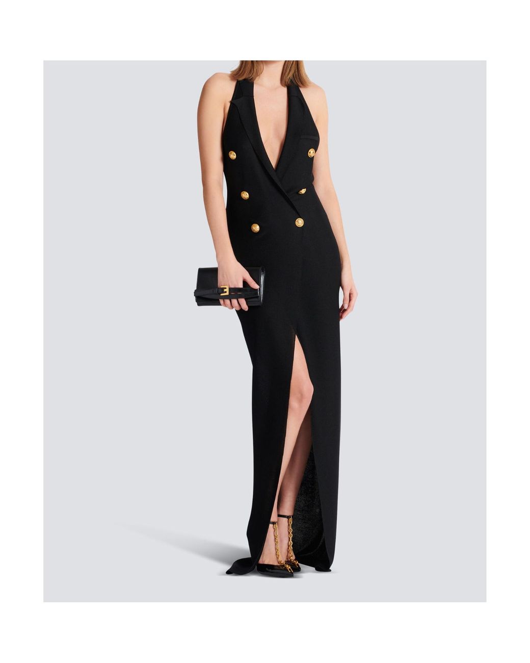 Balmain Black Long Halterneck Knit Dress