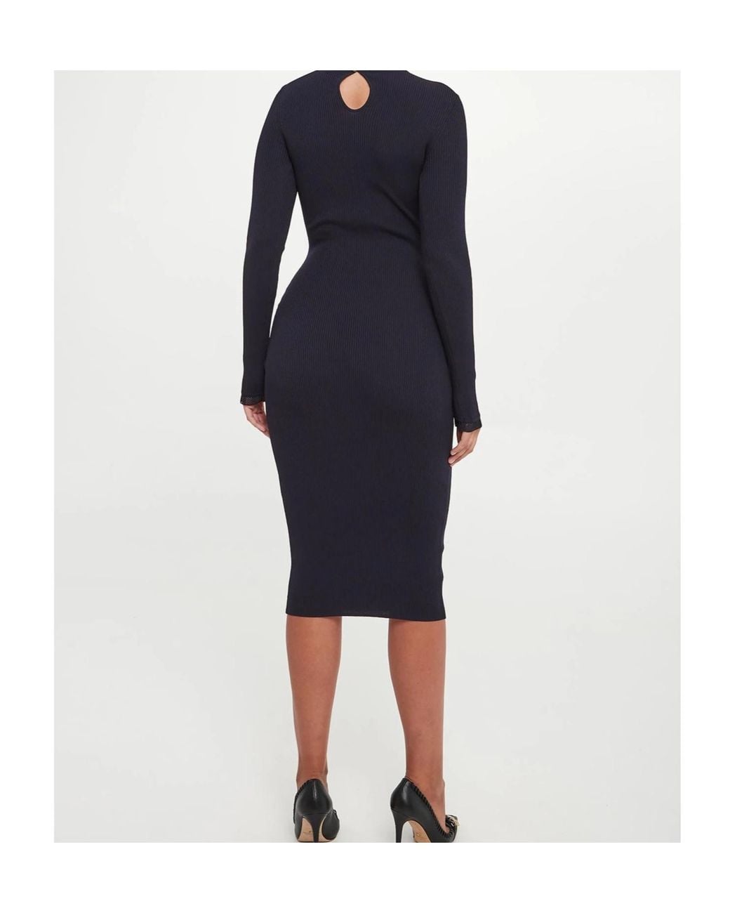 Elisabetta Franchi Blue Ribbed-Knit High-Neck Midi Dress