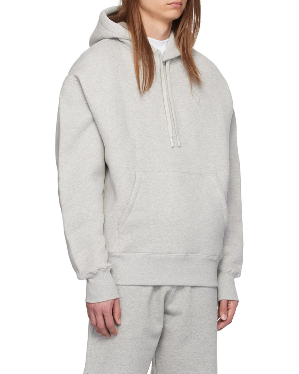 AMI Gray Long-Sleeved Drawstring Hoodie for men