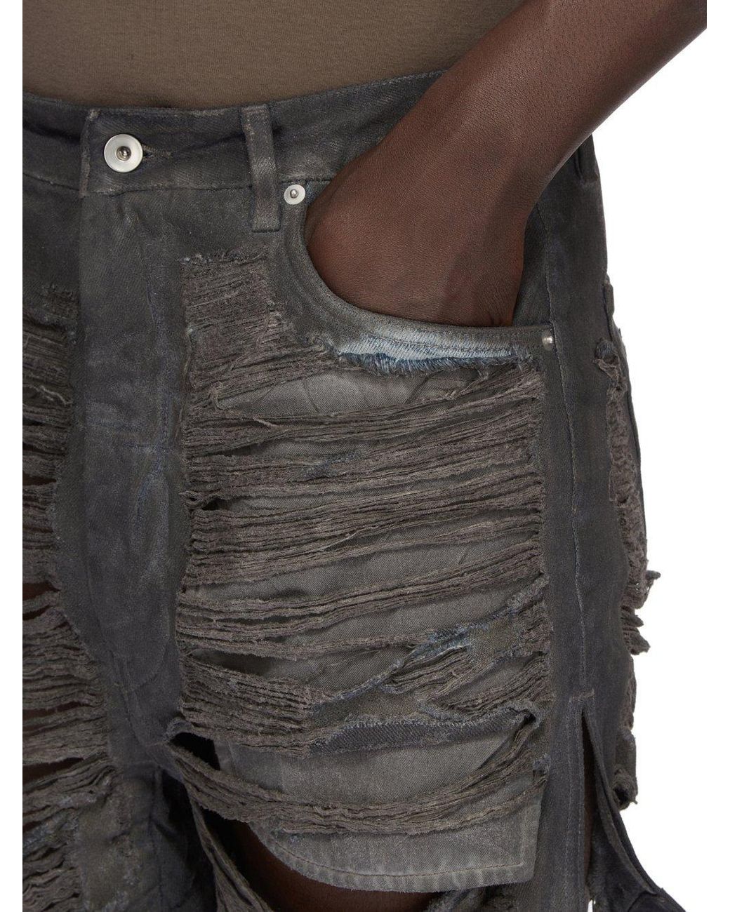 Rick Owens Black Geth Cut-Off Distressed Shorts for men