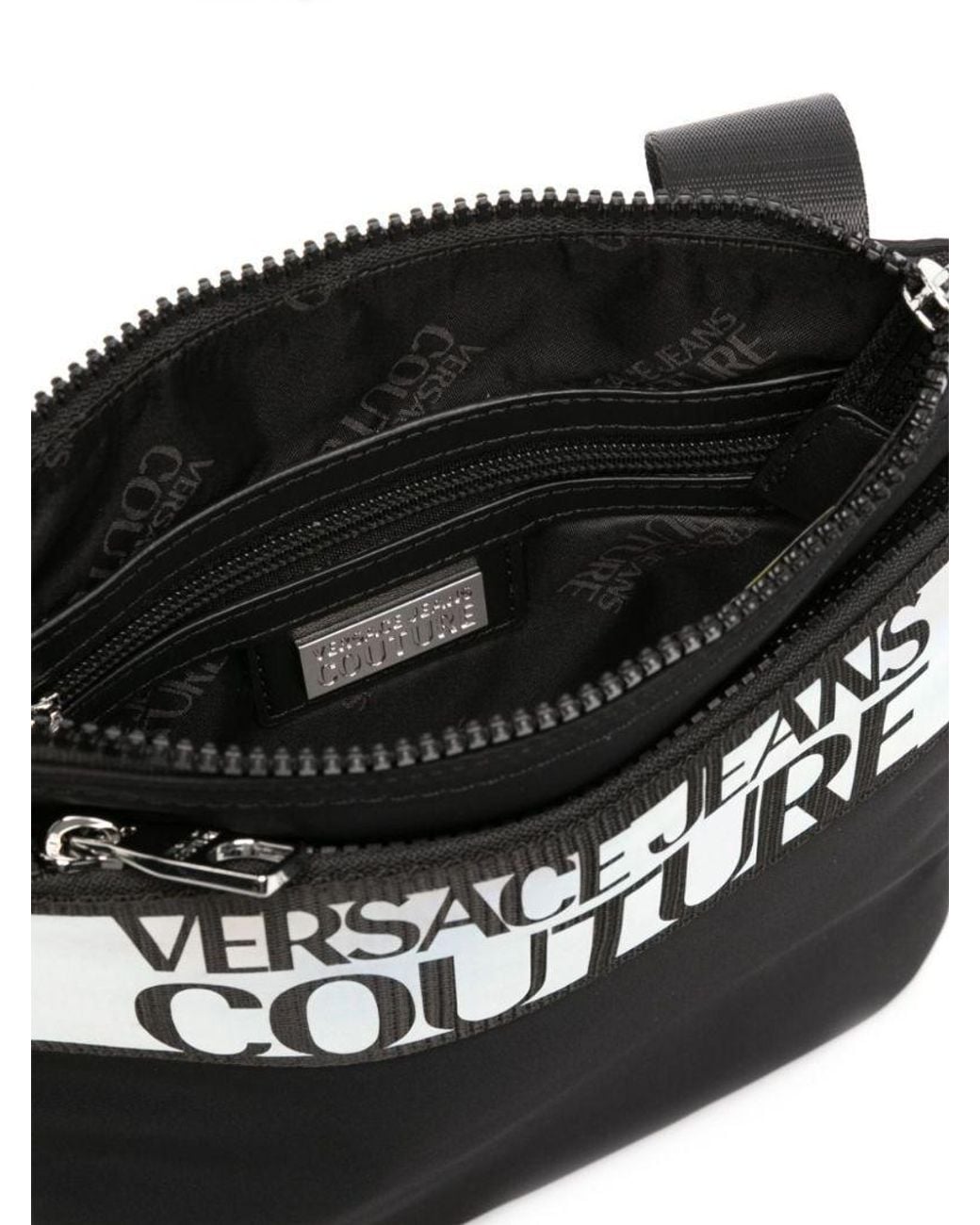 Versace Jeans Black Iridescent Logo-Jacquard Messenger Bag for men