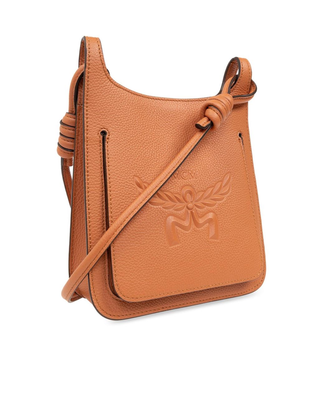 MCM Brown Mini Himmel Logo Embossed Hobo Bag