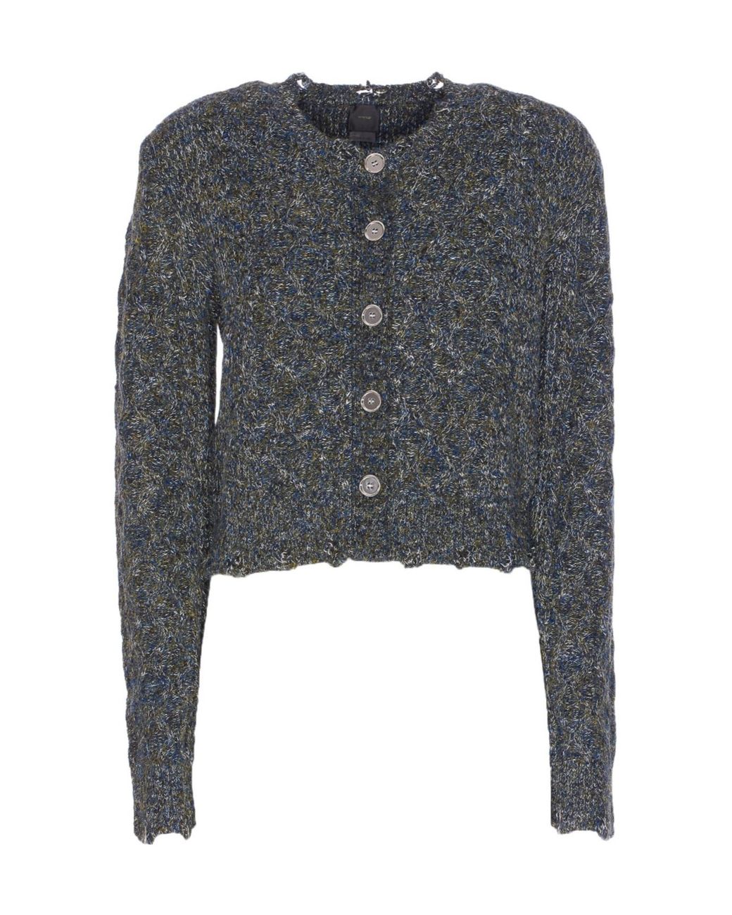 Pinko Gray Cable Knit Short Mouliné Cardigan