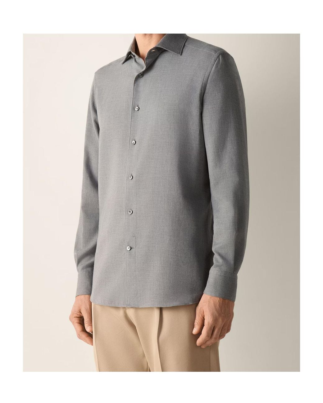 Zegna Gray Regular Fit Spread Collar Shirt for men