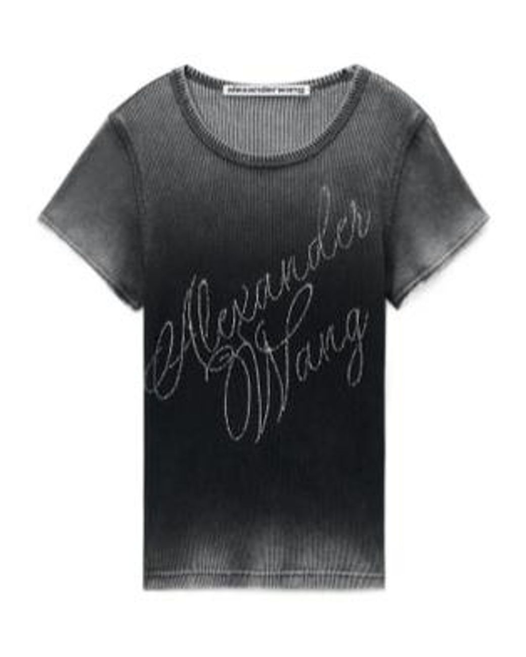 Alexander Wang Gray Hotfix Cursive-Logo Crewneck T-Shirt
