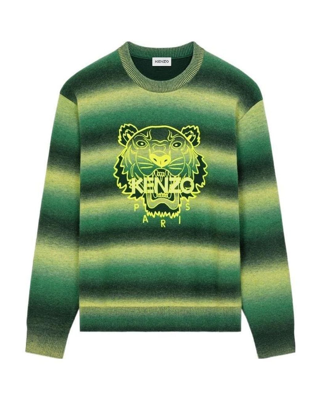 KENZO Green Embroidered Tiger Motif Jumper for men