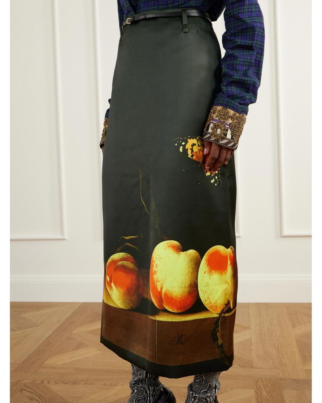 Dries Van Noten Black Long Printed Skirt