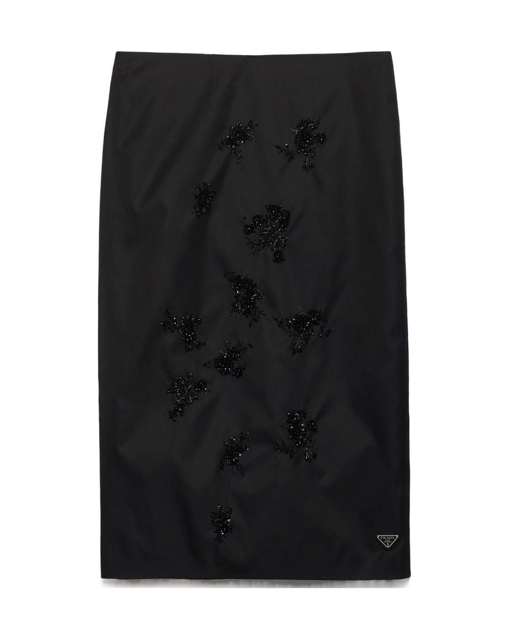 Prada Black Embroidered Re-Nylon Pencil Skirt