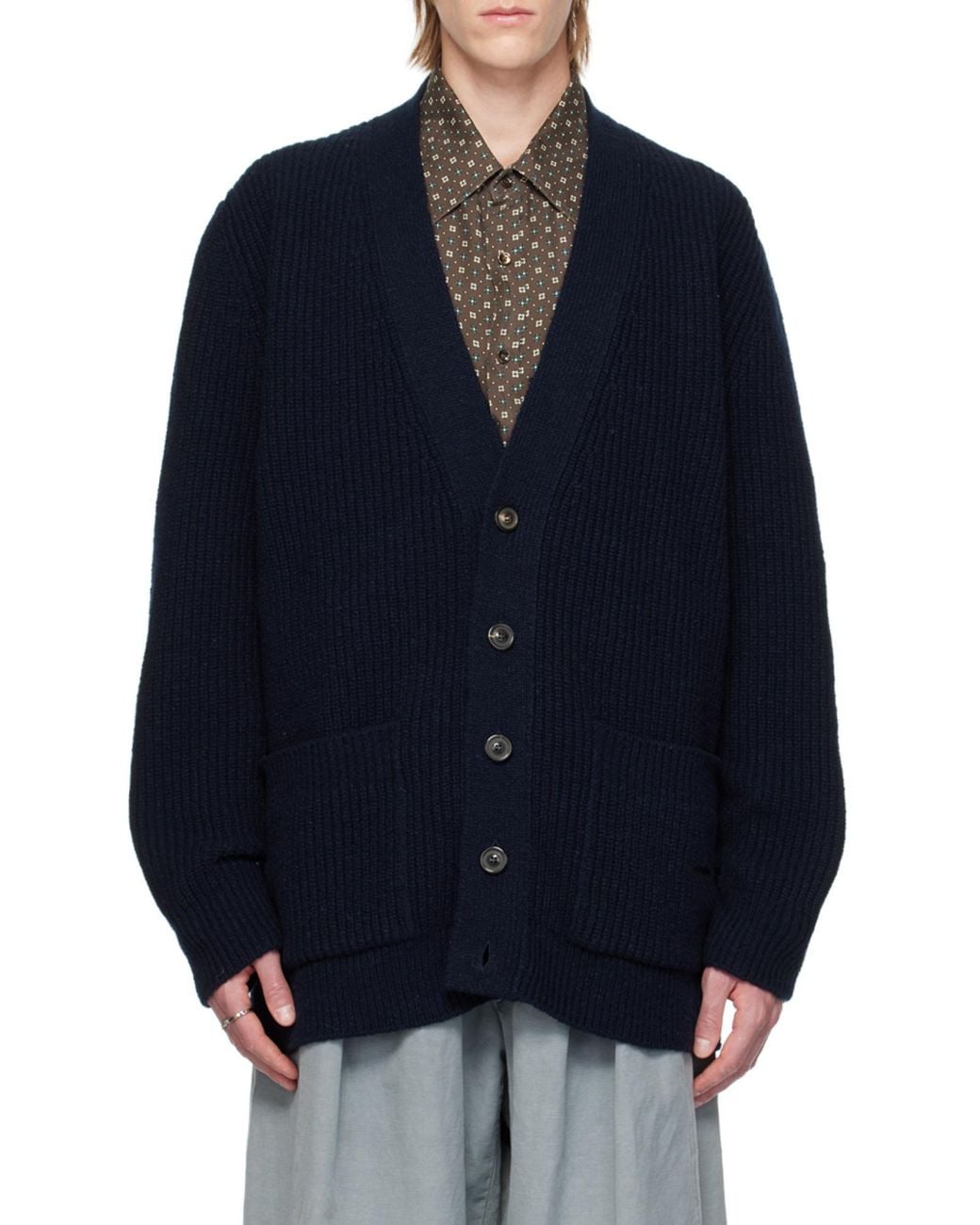 Maison Margiela Blue Buttoned Long-Sleeved Cardigan for men