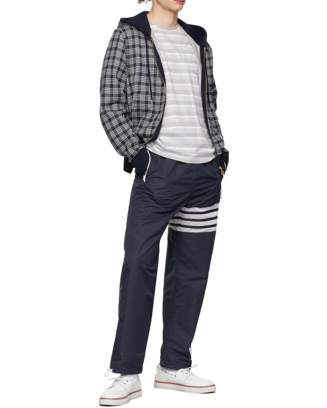 Thom Browne Gray Checked Zipped Hoodie for men
