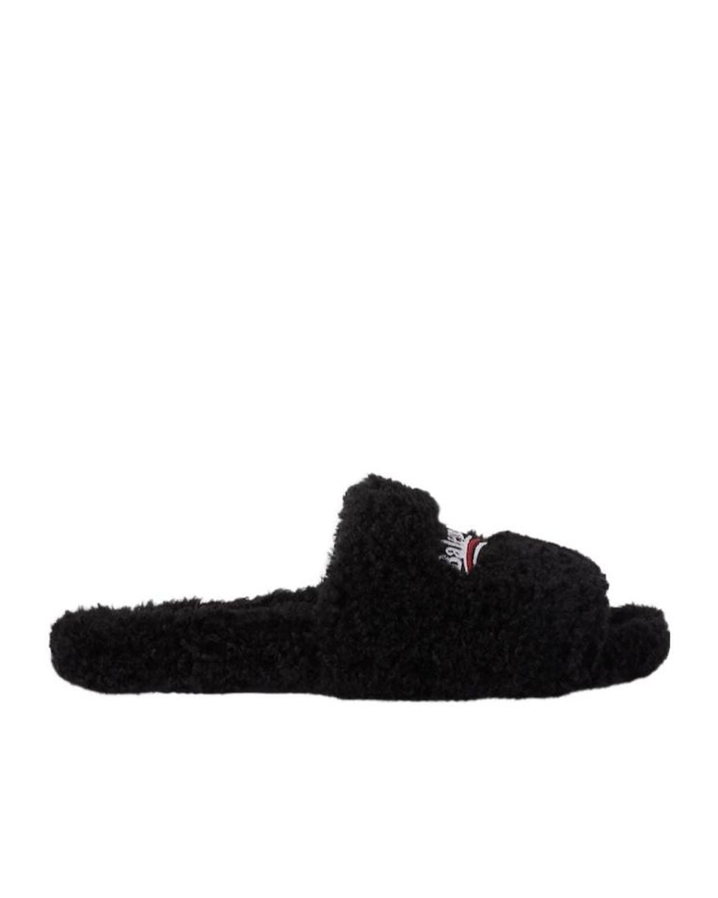 Balenciaga Black Furry Slide Sandals for men