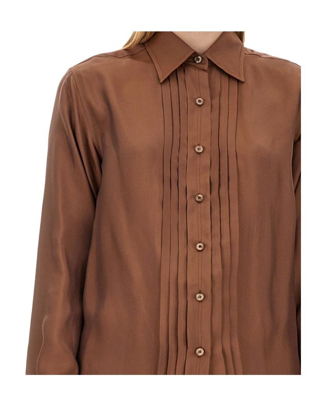 Tom Ford Brown Pleated Long-Sleeved Shirt