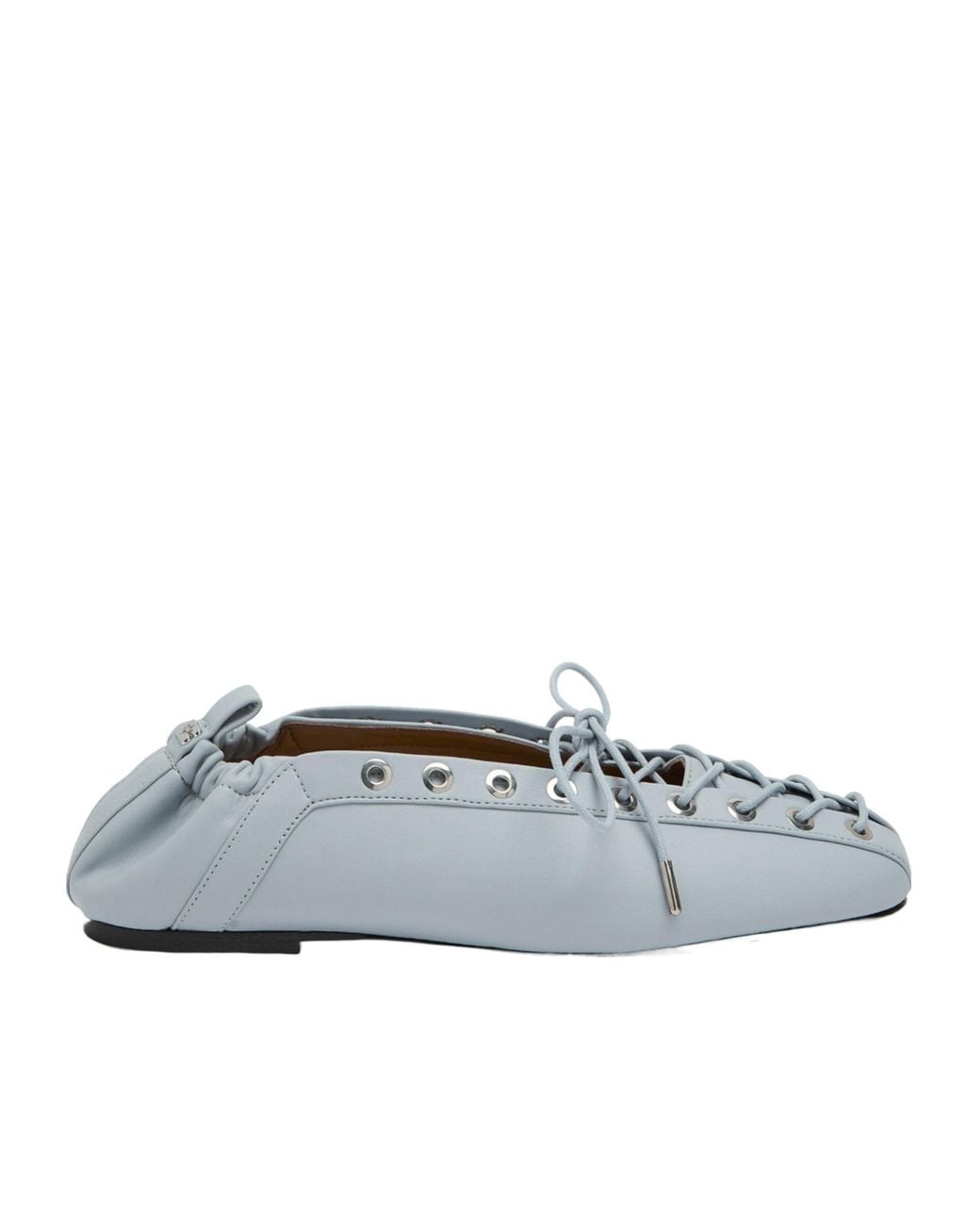 Ganni Gray Lace-Up Eyelet Ballet Pumps