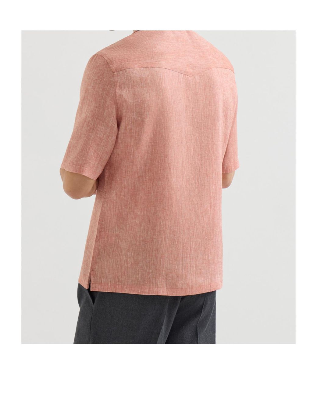 Brunello Cucinelli Pink Linen Easy Fit Short Sleeve Shirt With Camp Collar for men