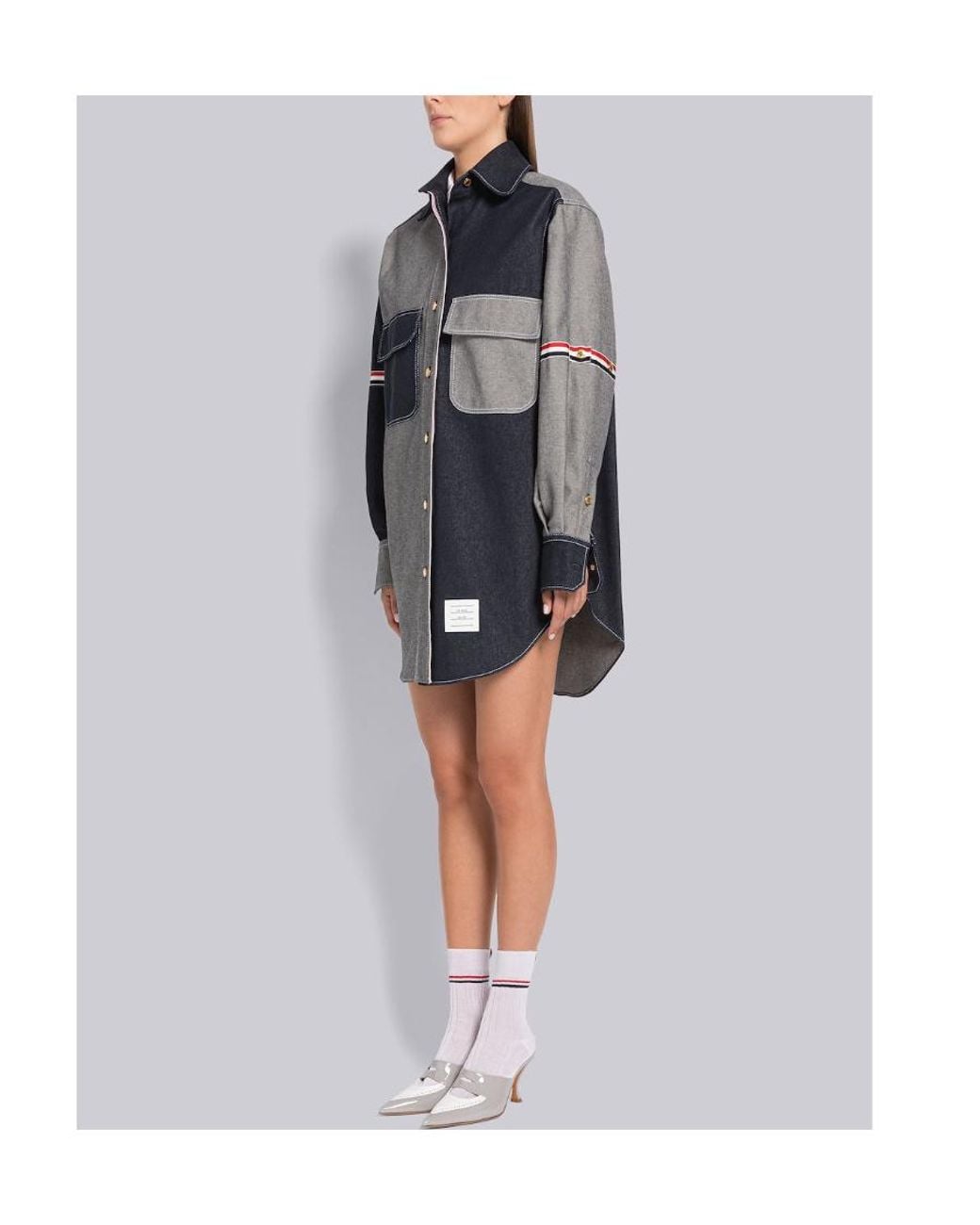 Thom Browne Gray Thom Contrasted Buttined Shirt Dress