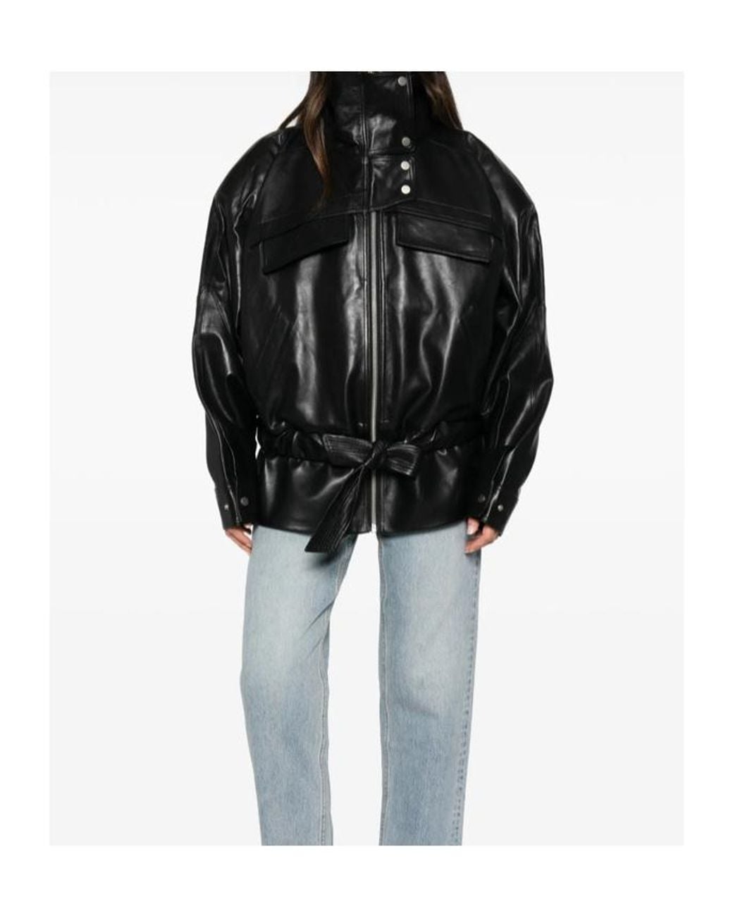 Entire studios Black High Collar Belted Jacket