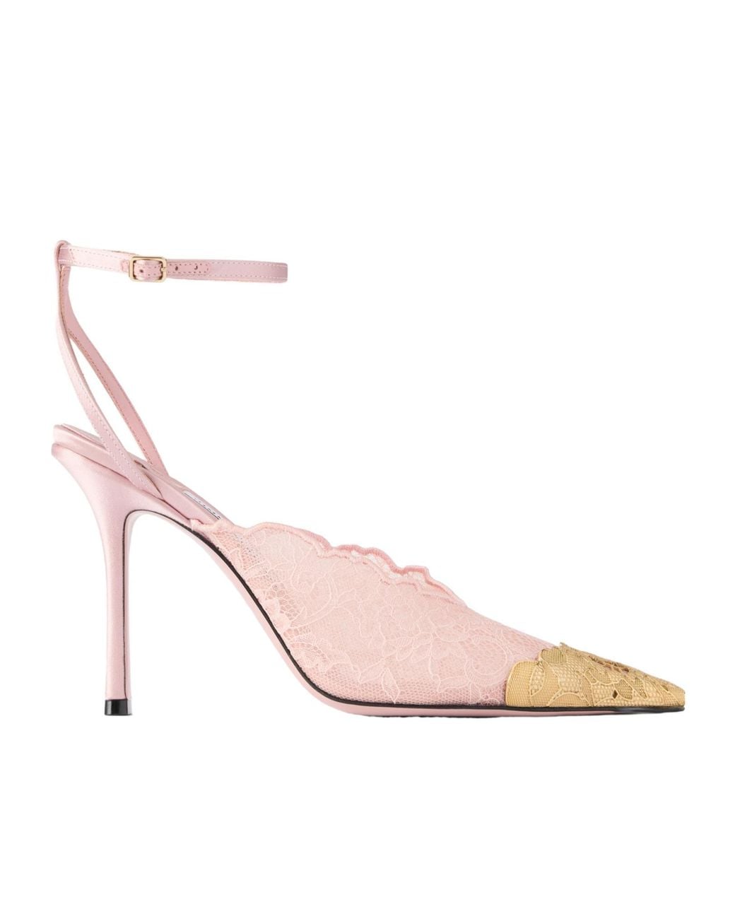 Jimmy Choo Pink Satin-Trimmed Lace Pumps