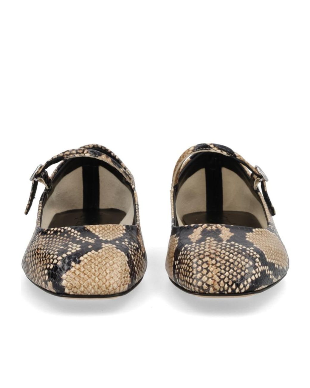 Aeyde Black Animal-Print Buckle-Detail Ballet Flats